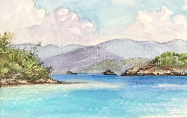 Cove, 2025, Watercolor on paper, 6,5 x 10 cm.