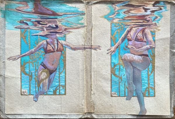 Duality, 2025, Gouache on Found Paper, 16 x 11 cm.