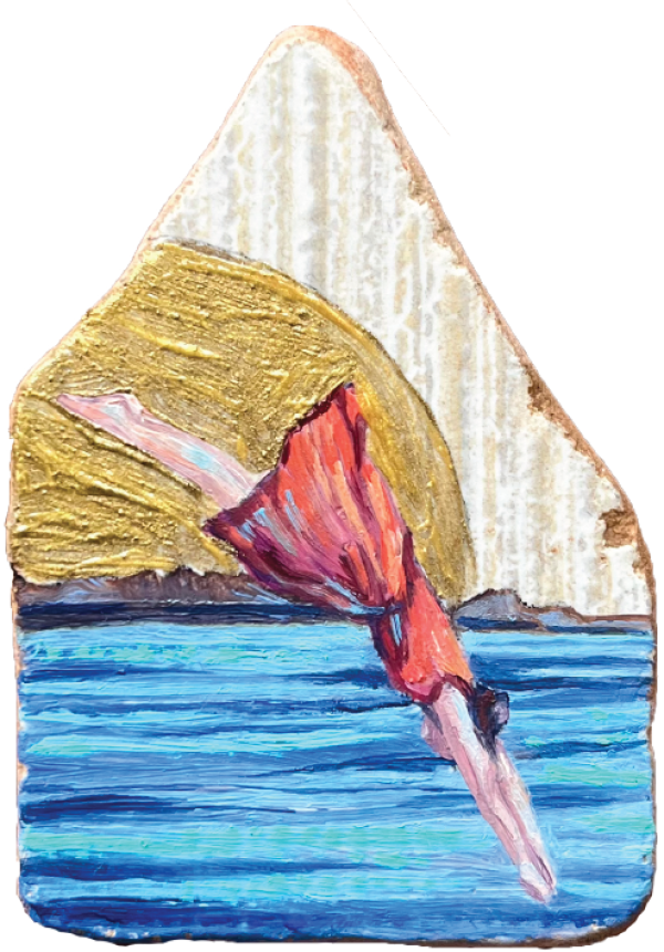 Letting Go, 2025, Oil on Tile, 7 x 5 cm.