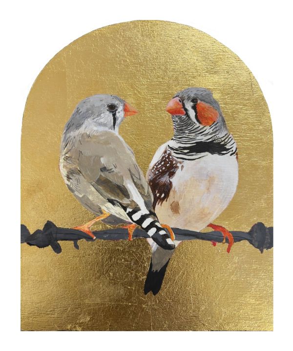 Couple, 2025, Imitation gold leaf and acrilic on wood, 21 x 17 cm.