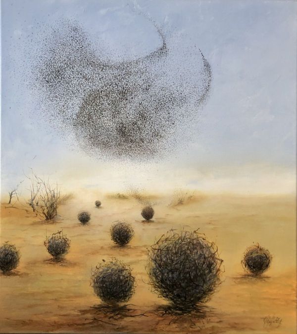 Migration Time, 2024, Oil on canvas, 75 x 67 cm. ( Çerçeveli ölçü: 81 x 73 cm.)