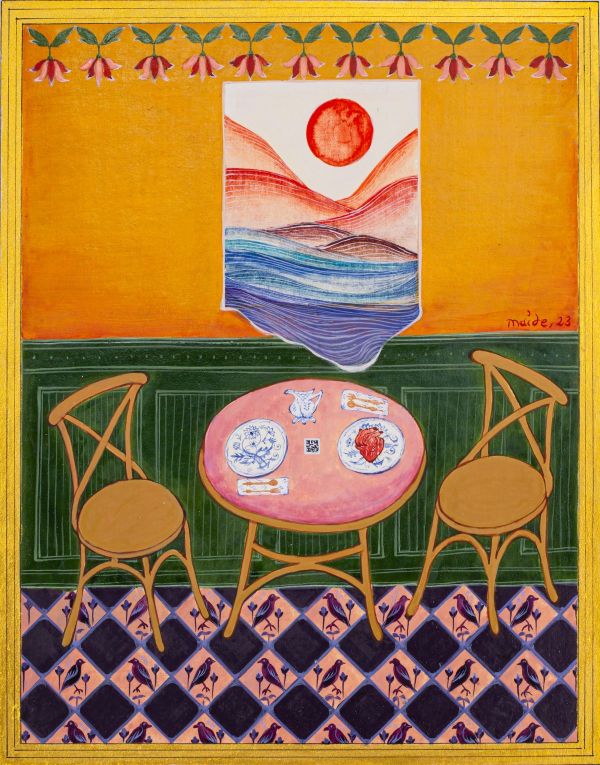 My Heart is Lost, The Beasts Have Eaten It, 2023, Watercolor, acrylic paint, gouache on mat board, 26 x 35 cm.