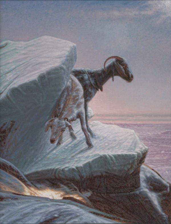 Goats in the Mountains - The End of Yin and Yang, 2023, Oil on canvas, 70 x 55 cm.
