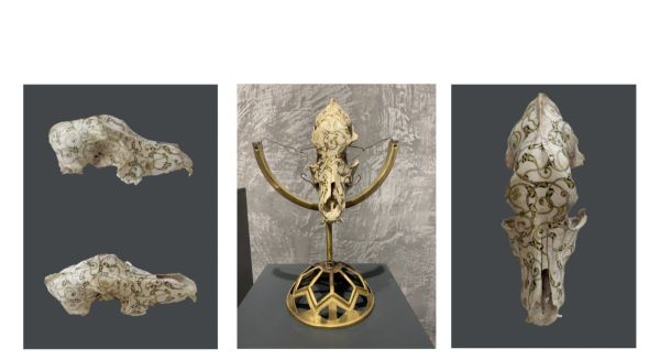 Untitled, 2022, Gold and acrylic on organic material, 15 x 7 cm.