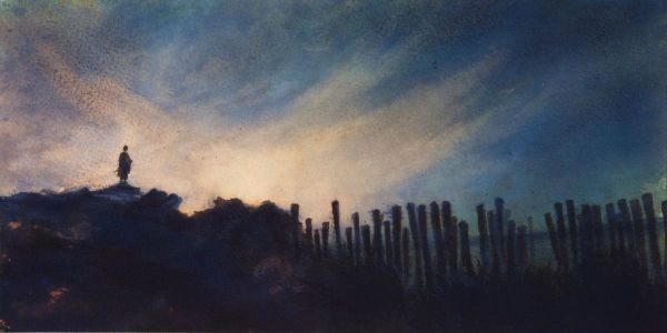 Murathan Mungan, Seven Waves, 2025, Ink on paper, 15 x 30 cm.