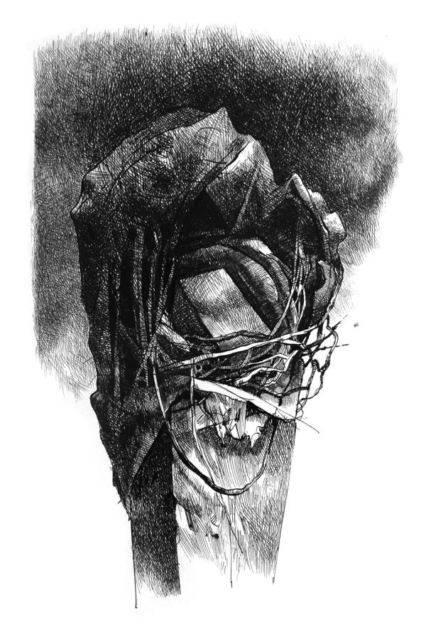 Inception ("Absentpaedia" series), 2020, Ink on paper, 35 x 27 cm.