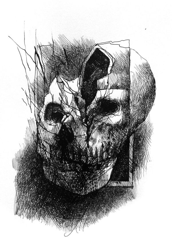 Skull of Dora Maar ("Absentpaedia" series), 2020, Ink on paper, 28 x 19 cm.