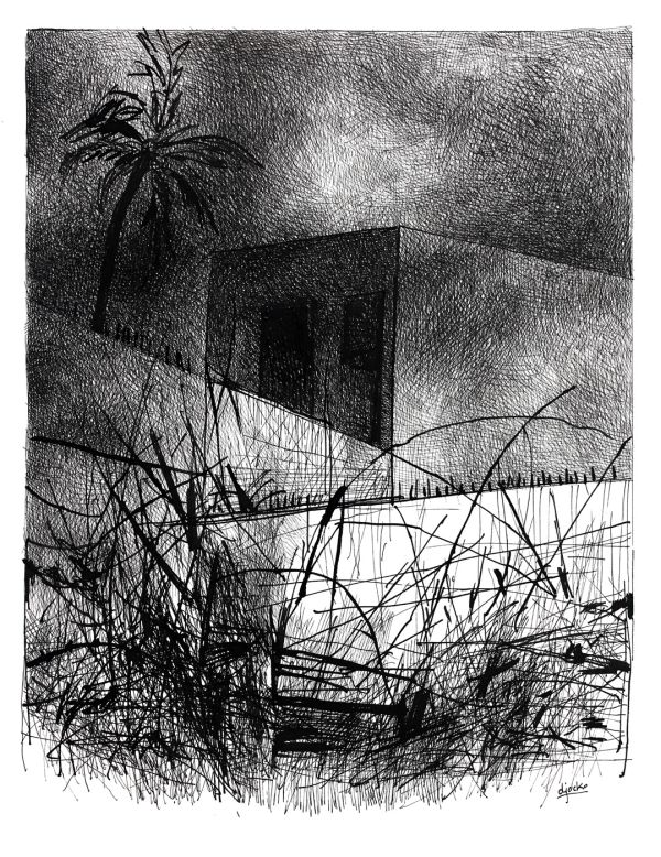 Villa Ombre ("Absentpaedia" series), 2022, Ink on paper, 35 x 27 cm.