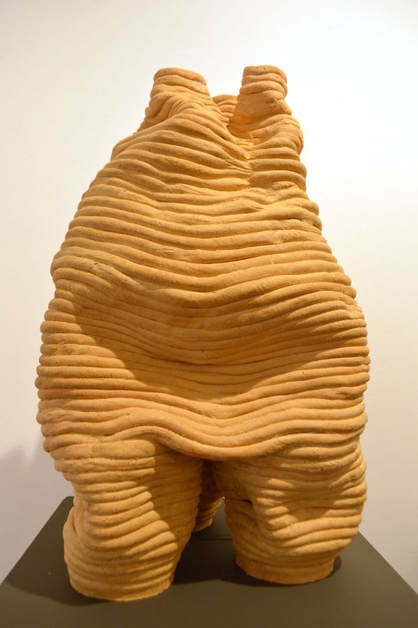 3 - Figures, 2023, Yellow chamotte mud, sausage technique, hand shaping., 52 x 34 x 96 cm.