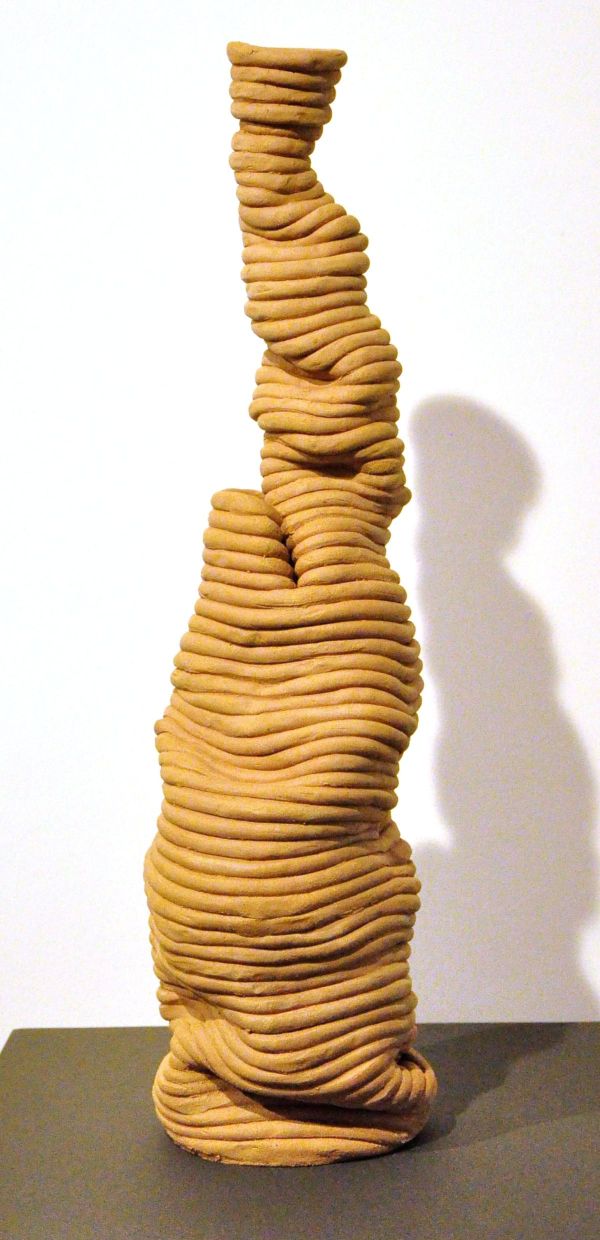 Single Figure, 2023, Brown stoneware, sausage technique, hand shaping, 60 x 18 x 45 cm