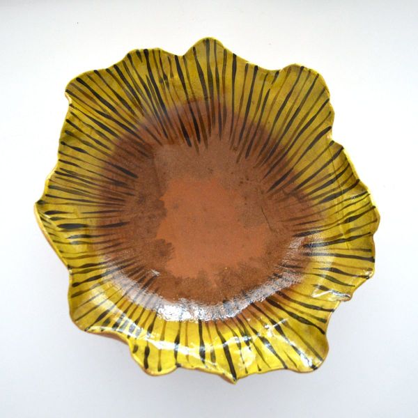 Brown Bowl, 2023, Brown stoneware, brush decor, hand sculpting, 48 x 15 cm