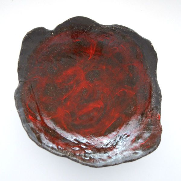 Black Bowl, 2023, Black chamotte, brush decor, hand sculpting, 45 x 10 cm.