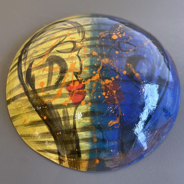 Hemisphere II, 2023, Spotted stoneware, brush decor, hand sculpting, 38 x 6 cm