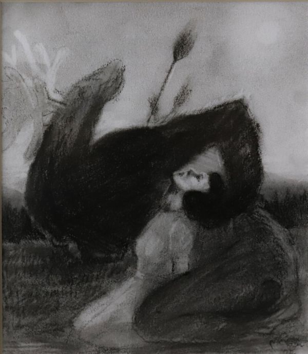 Are These Your Arrows?, 2022, Charcoal drawing on paper, 38,2 x 36 cm