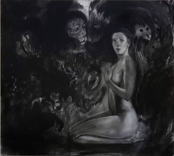 The Playground, 2022, Charcoal on paper, 86,5 x 93,5 cm
