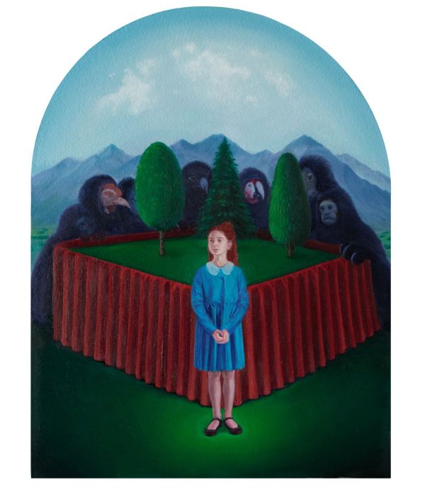 School Scene, 2024, Oil on wooden panel, 40 x 30 cm.