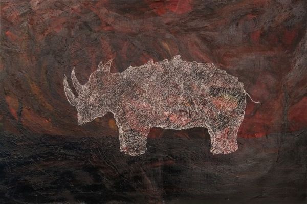 RHINOCEROS 2, 2026, Mixed media on cardboard, 54 x 36 cm.