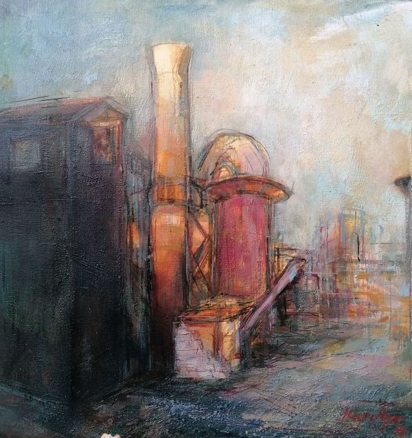 Firebrick Factory, 2018, Oil on paper, 34 x 31 cm.