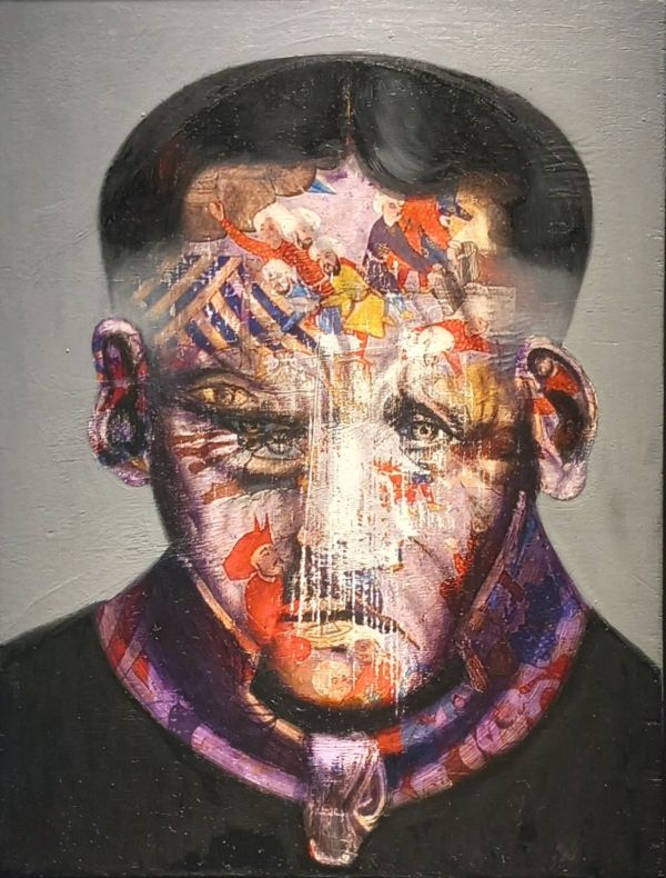 Portrait, 2023, mixed media on wooden panel, 40 x 30 cm.