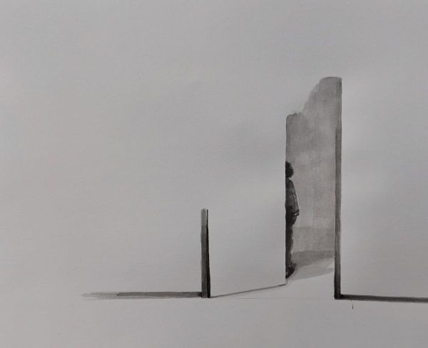 Hide and Seek, 2025, Ink on paper, 29 x 42 cm.