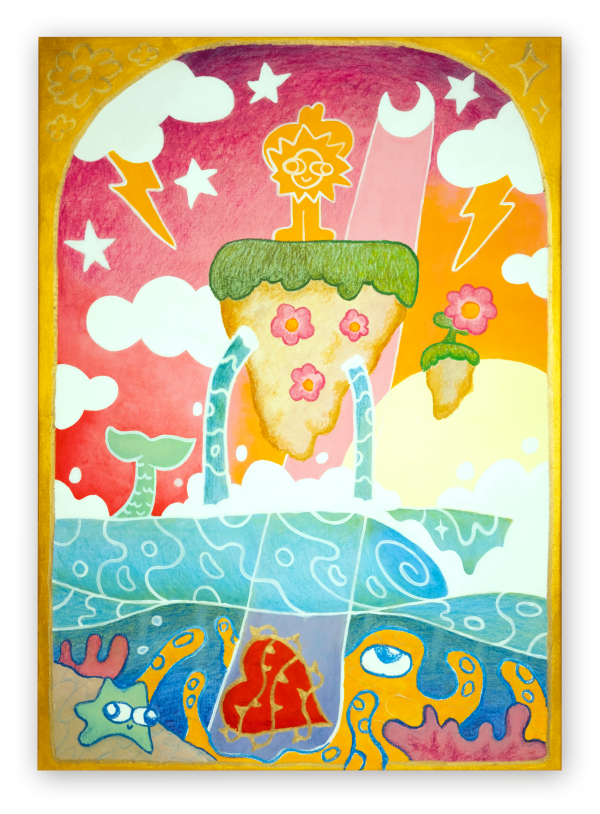 Jumping, 2026, Acrylics and marker on canvas, 90x125
