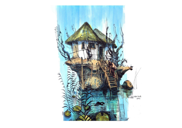 Marsh, 2025, Ecoline and marker on paper, 26 x 24.5 cm