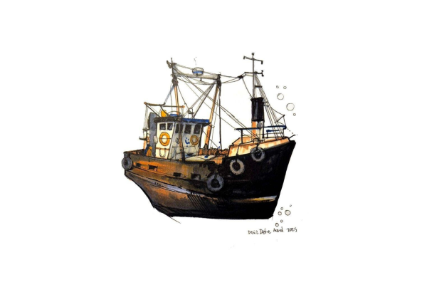 Boat II, 2024, Ecoline on paper, 13 x 13.5 cm