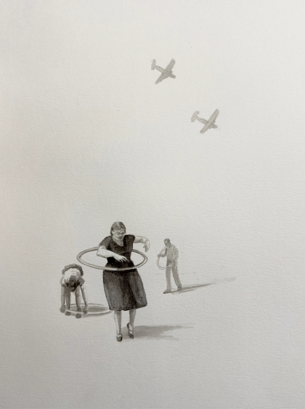 Hula hoop, 2025, Ink on paper, 46 x 37 cm.