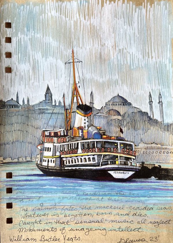 Ferry Sketch, 2023, Mixed media on paper, 15 x 20 cm.