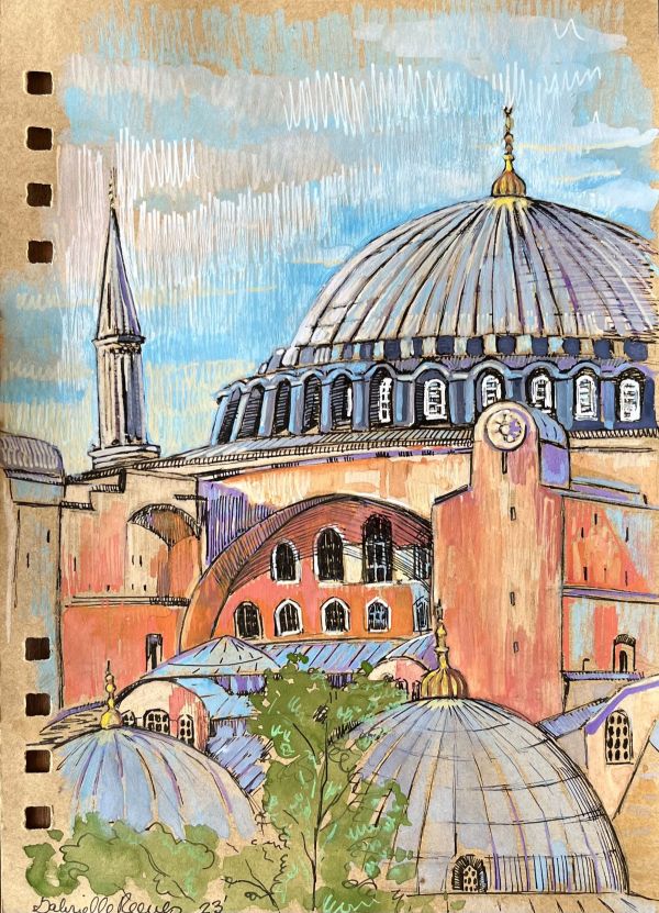 Hagia Sophia Sketch, 2023, Mixed media on paper, 13 x 18 cm.