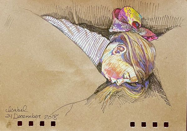 Isabel Sleeping, 2018, Mixed media on paper, 13 x 18 cm.