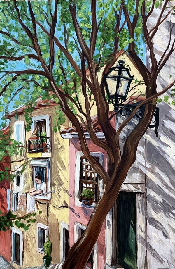 Lisbon Street, 2023, Oil on panel, 16 x 11 cm.
