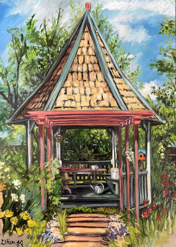 The Gazebo, 2023, Oil on panel, 18 x 13 cm.