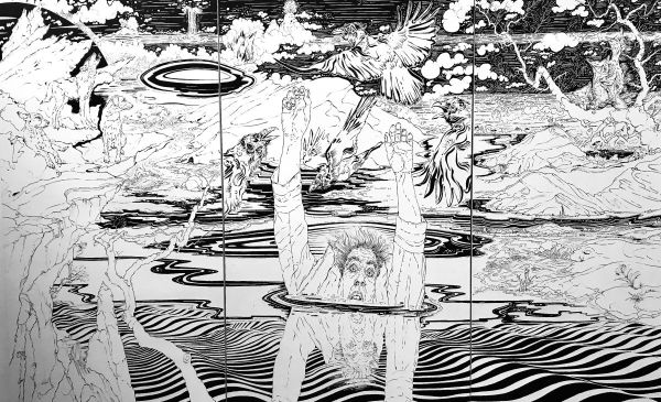 Devridaim, 2024, Black paint on canvas, 150 x 241 cm.