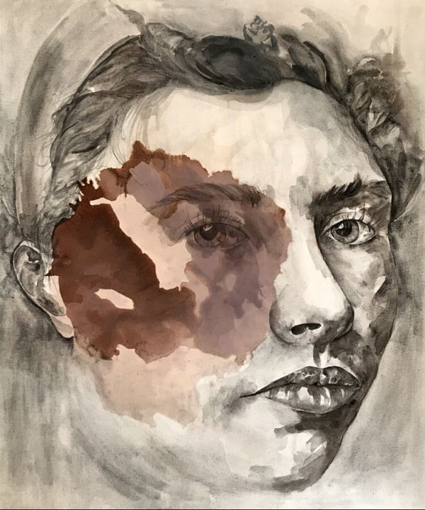 Stain Series 26, 2024, Watercolour on canvas, wine, 100 x 120 cm.