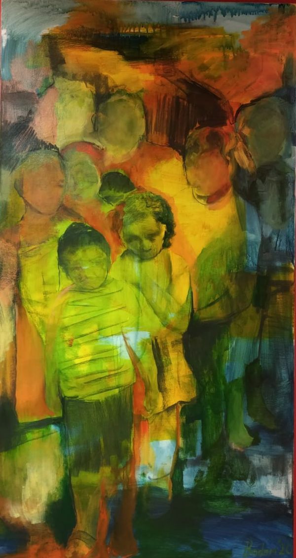 Row, 2020, Mixed media on canvas, 150 x 80 cm.