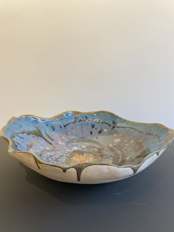 Yellow Bowl, 2023, Yellow chamotte, brush decor, hand sculpting, 46 x 14 cm
