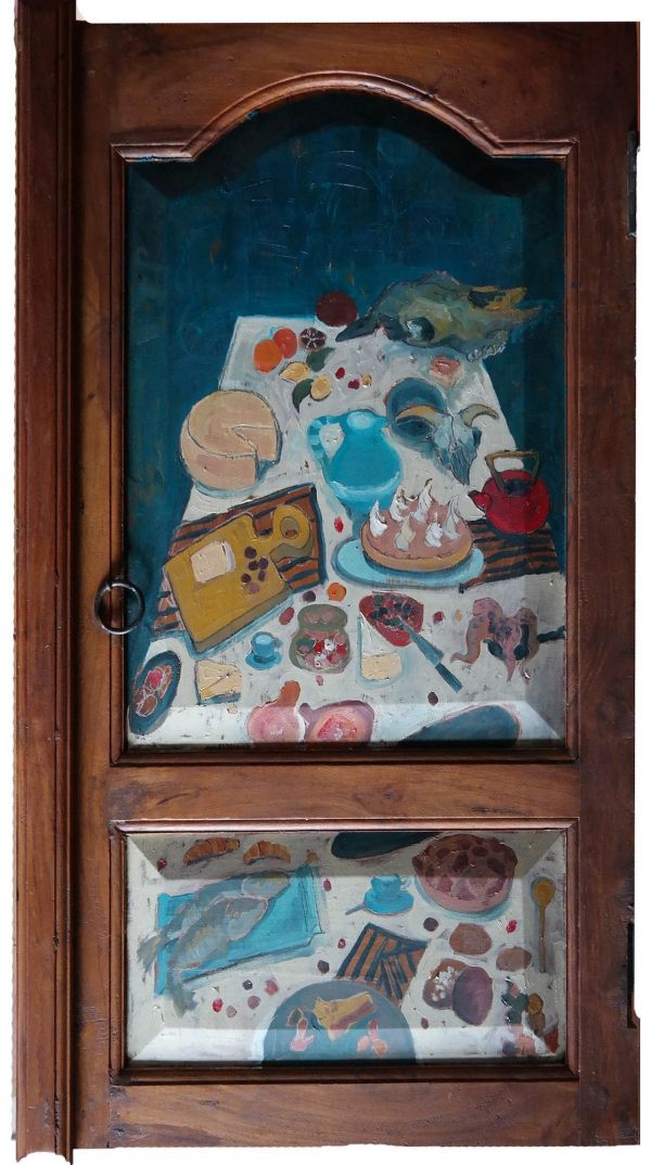 Şölen, 2020, Oil on wooden door, 76 x 42 cm