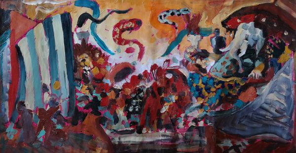 Before Ganapati I, 2022, Oil on paper, 20 x 37 cm