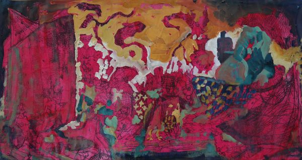 Before Ganapati II, 2022, Oil on paper, 19,5 x 37 cm