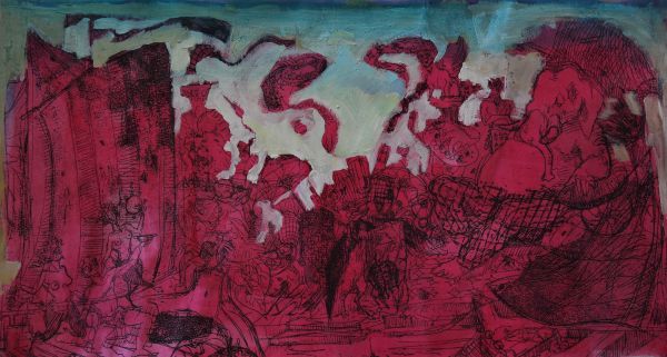 Before Ganapati III, 2022, Oil on paper, 20,5 x 37 cm