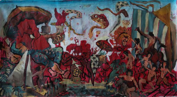 Before Ganapati IV, 2022, Oil on paper, 41 x 71 cm
