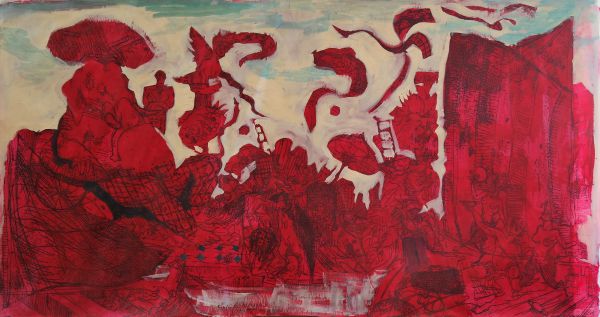 Before Ganapati V, 2022, Oil on paper, 41 x 71 cm