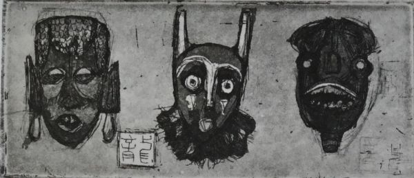Masks I, 2021, Engraving, 14 x 19 cm