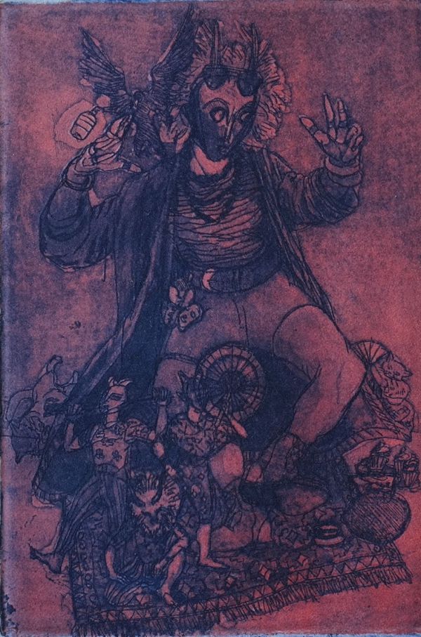 Pimpster God and His Minions, 2022, Engraving, 25 x 19 cm