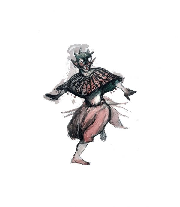 Dancing Demon, 2020, Mixed media on paper, 25 x 17 cm