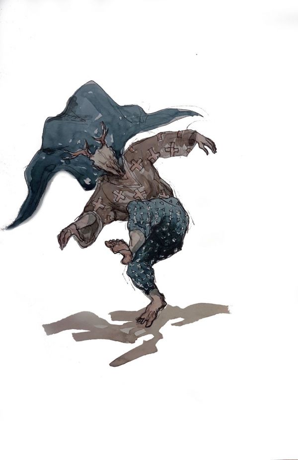 Deer God Dancing in His PJs, 2020, Mixed media on paper, 29,5 x 19,5 cm