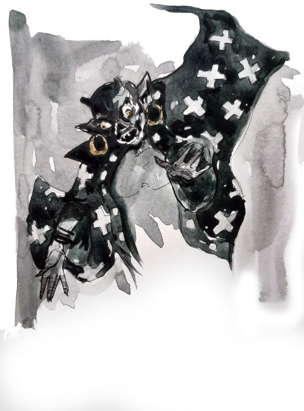 Bat Lord, 2020, Mixed media on paper, 18,5 x 14 cm