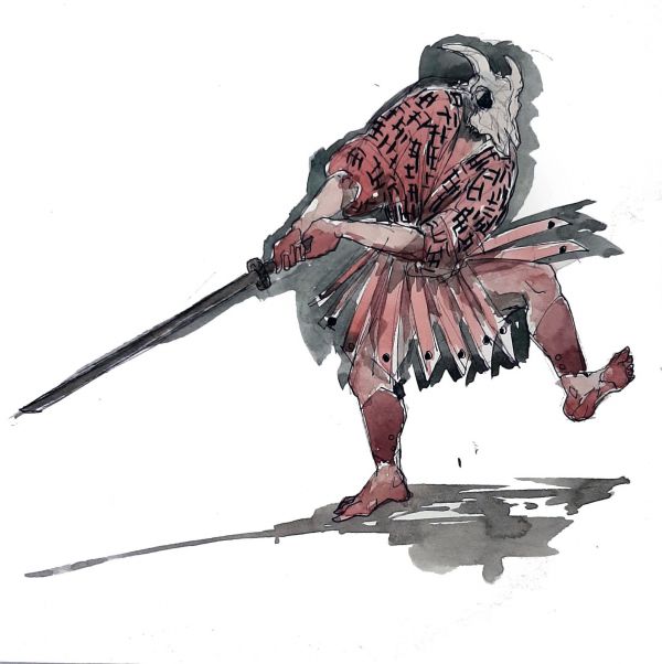 Warrior, 2020, Mixed media on paper, 18,7 x 18,4 cm