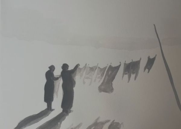 Çamaşır Asanlar, 2020, Ink on paper, 35 x 60 cm.